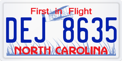 NC license plate DEJ8635