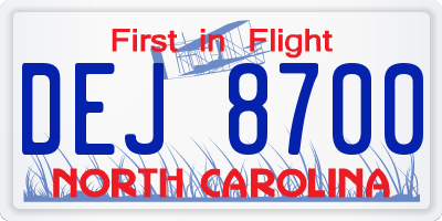 NC license plate DEJ8700