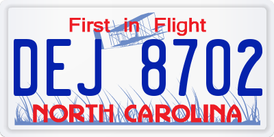 NC license plate DEJ8702