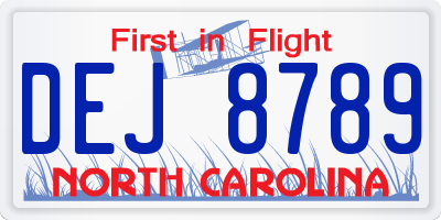 NC license plate DEJ8789