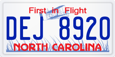 NC license plate DEJ8920