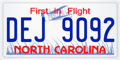 NC license plate DEJ9092
