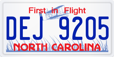 NC license plate DEJ9205
