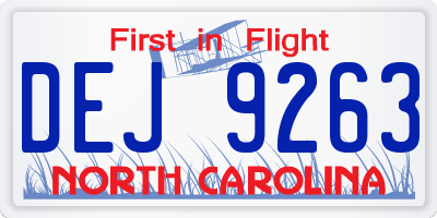 NC license plate DEJ9263