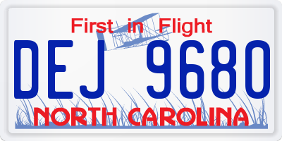 NC license plate DEJ9680