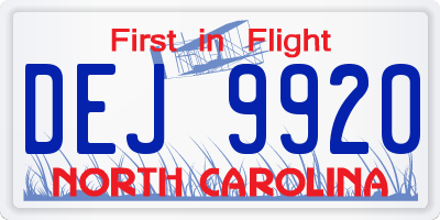 NC license plate DEJ9920