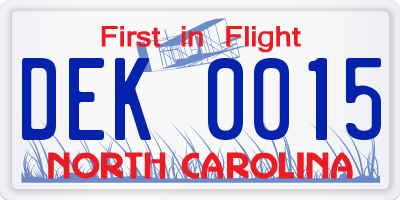 NC license plate DEK0015