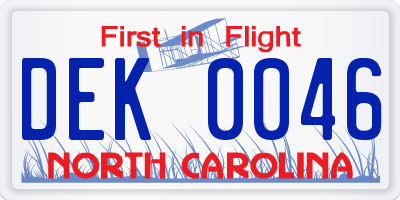 NC license plate DEK0046
