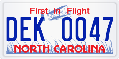 NC license plate DEK0047