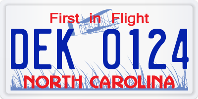 NC license plate DEK0124