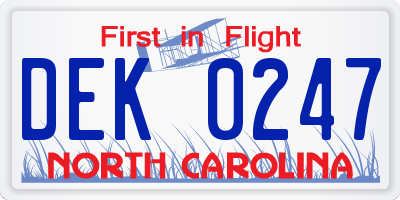 NC license plate DEK0247