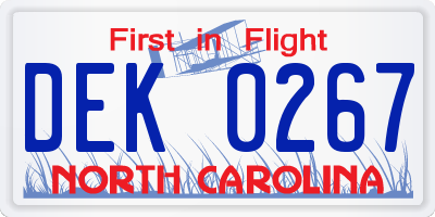 NC license plate DEK0267