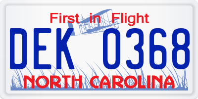 NC license plate DEK0368