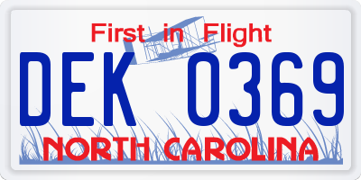 NC license plate DEK0369