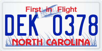 NC license plate DEK0378