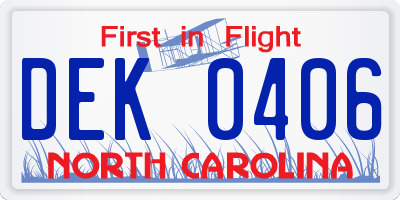 NC license plate DEK0406