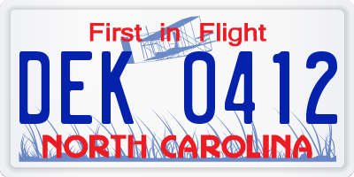 NC license plate DEK0412