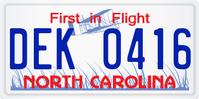 NC license plate DEK0416