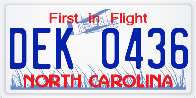 NC license plate DEK0436