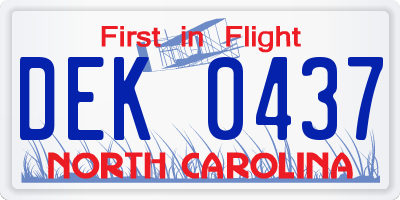 NC license plate DEK0437