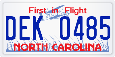 NC license plate DEK0485