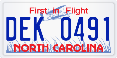 NC license plate DEK0491