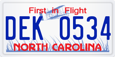 NC license plate DEK0534