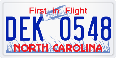 NC license plate DEK0548