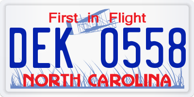 NC license plate DEK0558