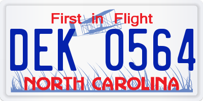 NC license plate DEK0564
