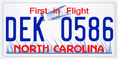 NC license plate DEK0586
