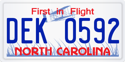 NC license plate DEK0592