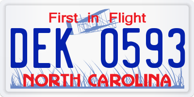 NC license plate DEK0593