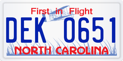 NC license plate DEK0651