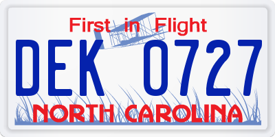 NC license plate DEK0727