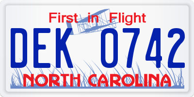 NC license plate DEK0742