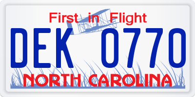NC license plate DEK0770