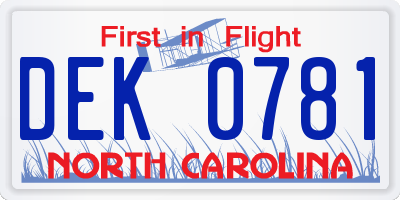 NC license plate DEK0781