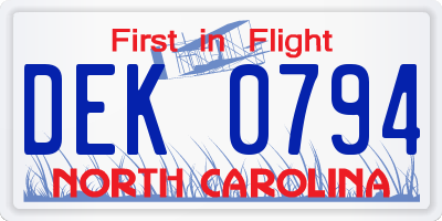NC license plate DEK0794