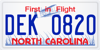 NC license plate DEK0820