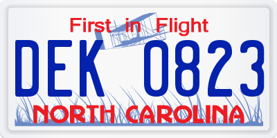 NC license plate DEK0823