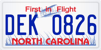 NC license plate DEK0826