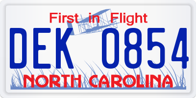 NC license plate DEK0854