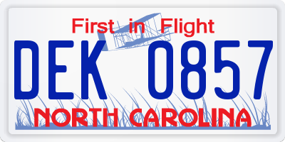 NC license plate DEK0857
