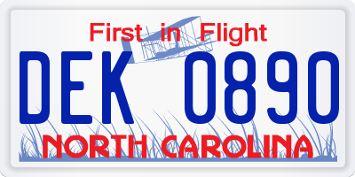 NC license plate DEK0890