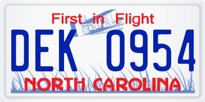 NC license plate DEK0954
