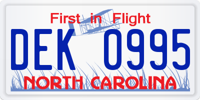 NC license plate DEK0995