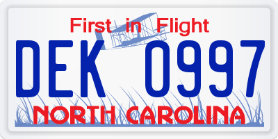 NC license plate DEK0997