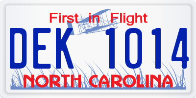 NC license plate DEK1014