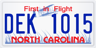 NC license plate DEK1015